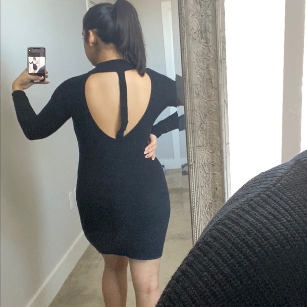 Black open back sweater dress!